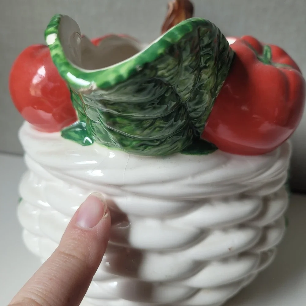 Vintage 1992 Fitzgerald & Floyd Ceramic Tomato Basket Pitcher 1 1/2 Qt | As-Is